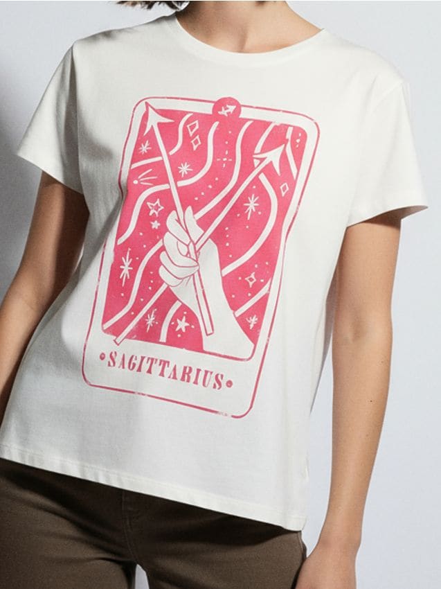 Sinsay - Tricou din bumbac cu imprimeu zodiacal - alb