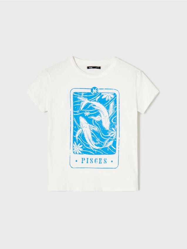 Sinsay - Bavlnená košeľa s potlačou - biela