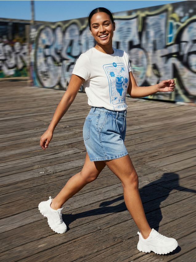 Sinsay - Tricou din bumbac cu imprimeu - crem