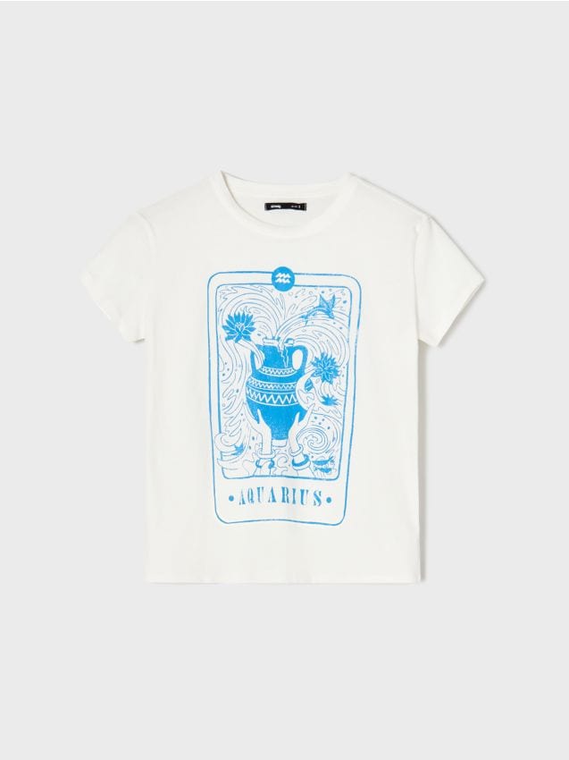 Sinsay - Bavlnená košeľa s potlačou - krémová