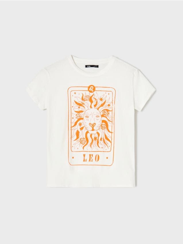 Sinsay - Bavlnená košeľa s potlačou - krémová