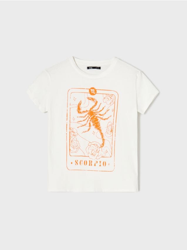 Sinsay - Bavlnená košeľa s potlačou - krémová