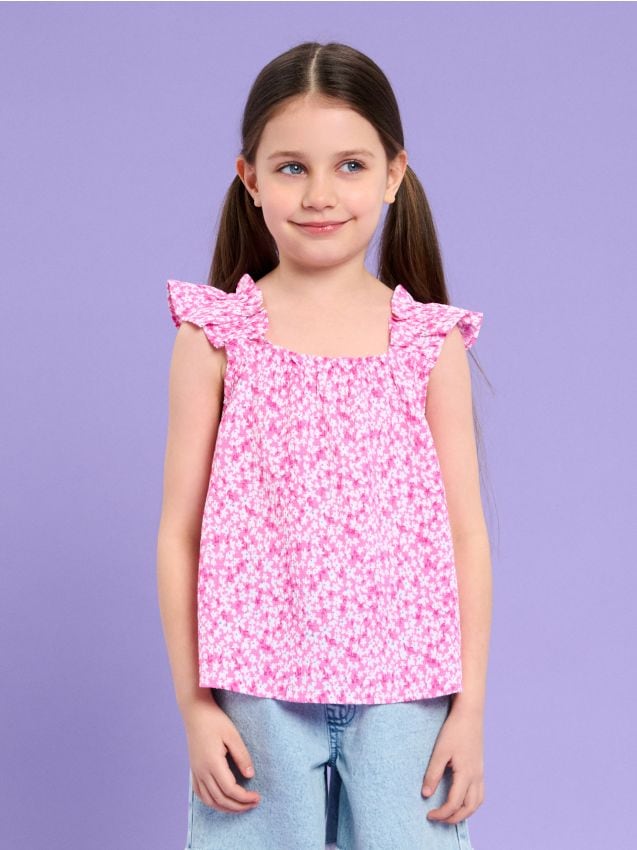 Sinsay - Bluză cu volane cu model floral - roz-pastel