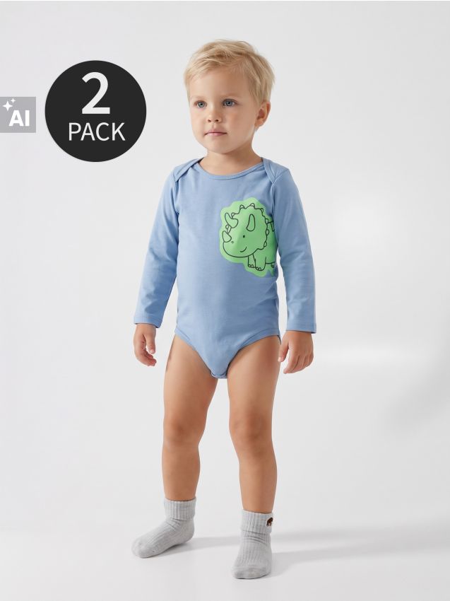 Sinsay - Body din bumbac cu model de dinozauri 2 pack - multicolor