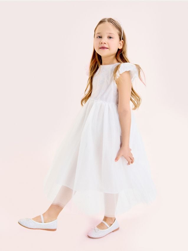 Sinsay - Rochie babydoll din tul - alb