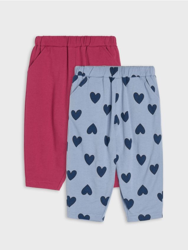 Sinsay - Pantaloni balloon baggy din bumbac cu model de inimioare 2 pack - Gri-albăstrui