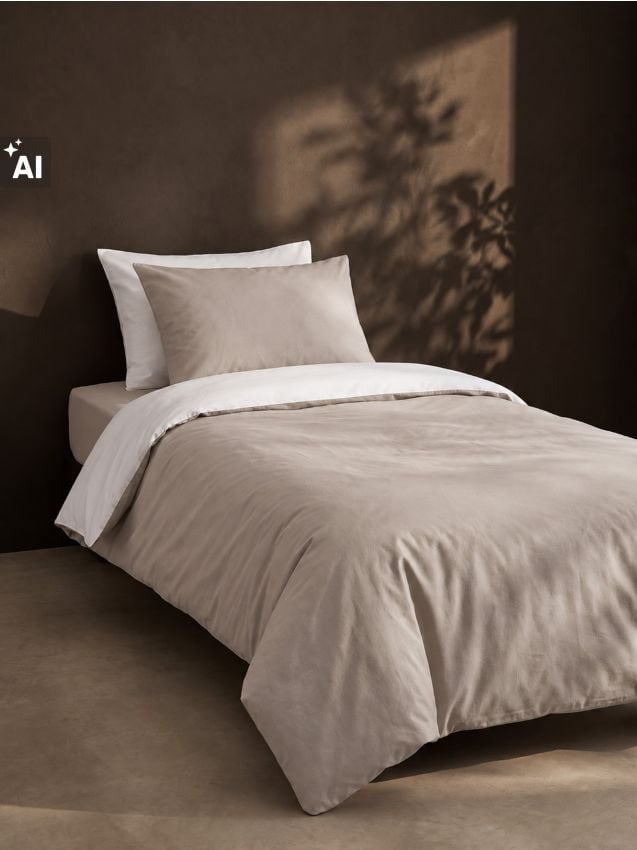 Sinsay - Set de lenjerie de pat reversibilă din bumbac - bej