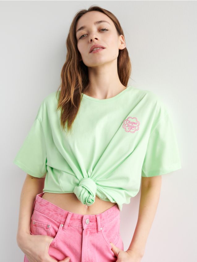 Koszulka z haftem Chupa Chups Kolor zielony - SINSAY - 8149J-07X