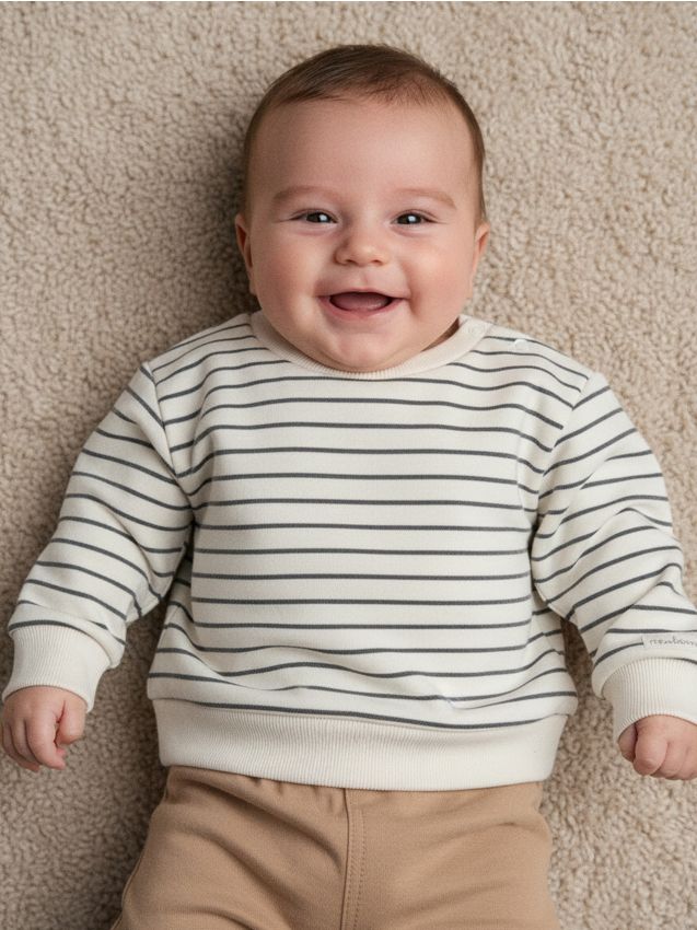 Sinsay - Bavlnená pruhovaná mikina - krémová