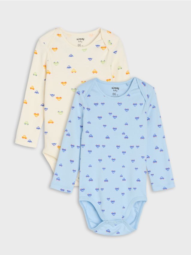 Sinsay - Body din bumbac cu motiv de mașini 2 pack - multicolor