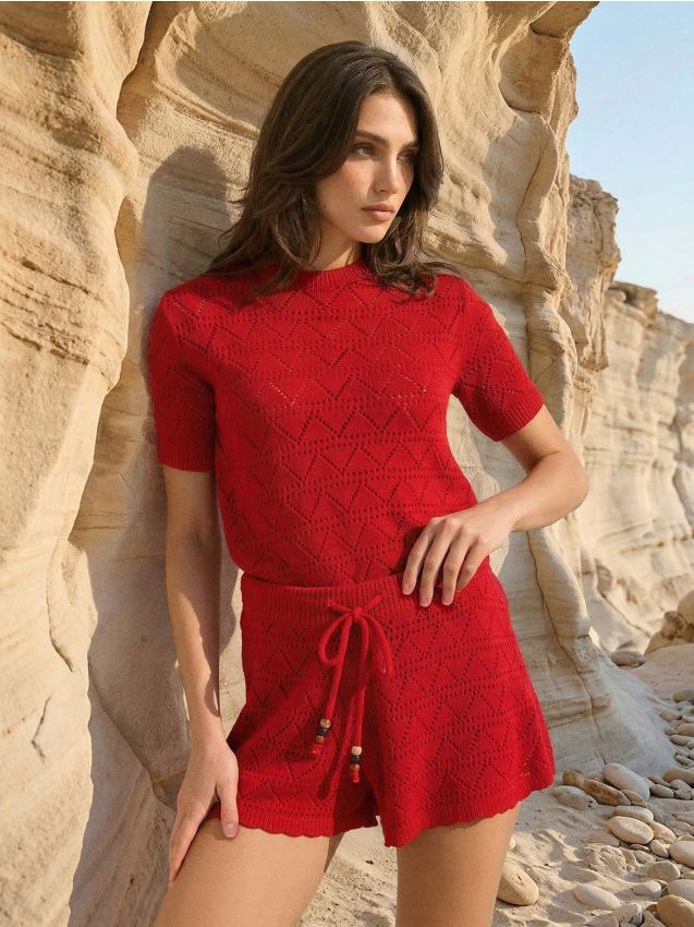 Sinsay - Bluză tricotată ajurată - roșu