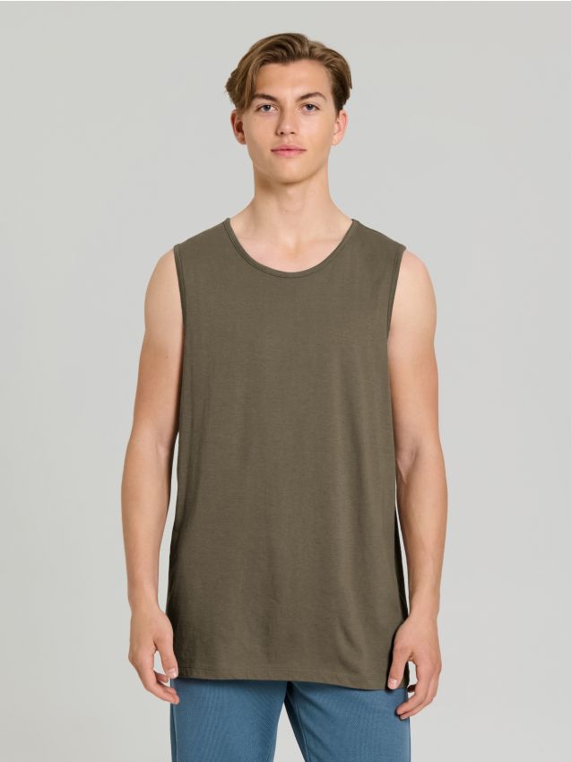 Sinsay - Bawełniany tank top basic - khaki