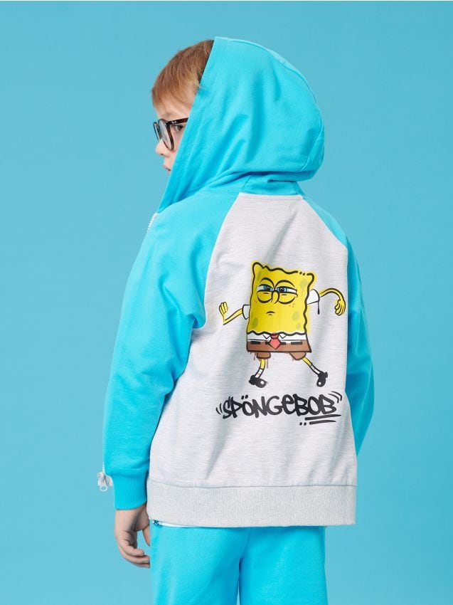 Sinsay - Hanorac cu glugă și fermoar SpongeBob SquarePants - gri deschis