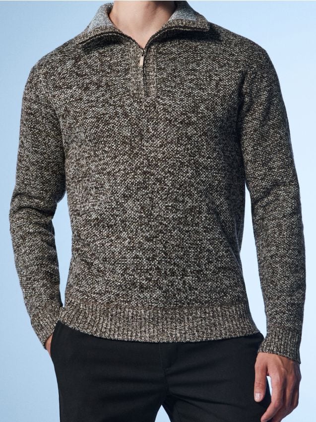 Maglione mélange imbottito con collo alto - marrone scuro