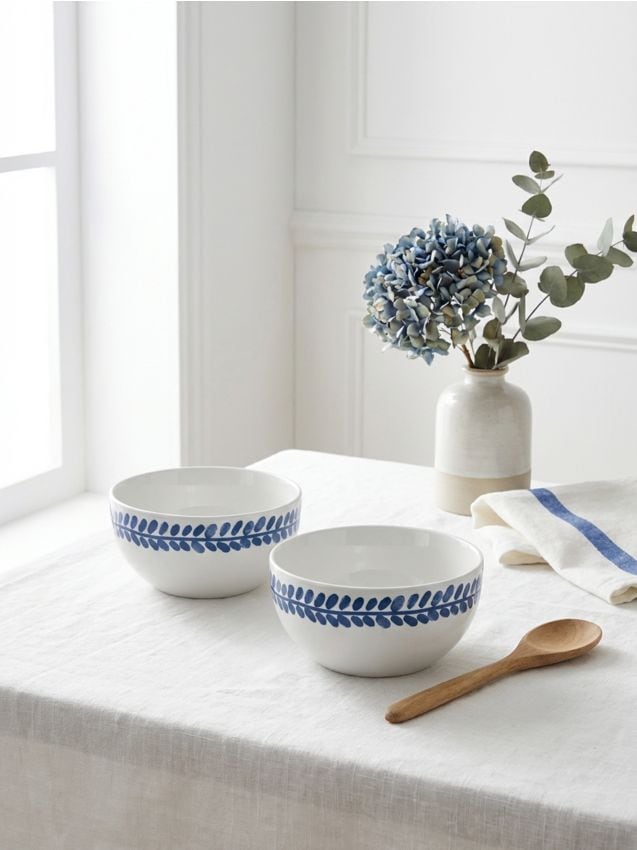 Sinsay - Boluri ceramice cu bordură vegetală 2 pack - alb