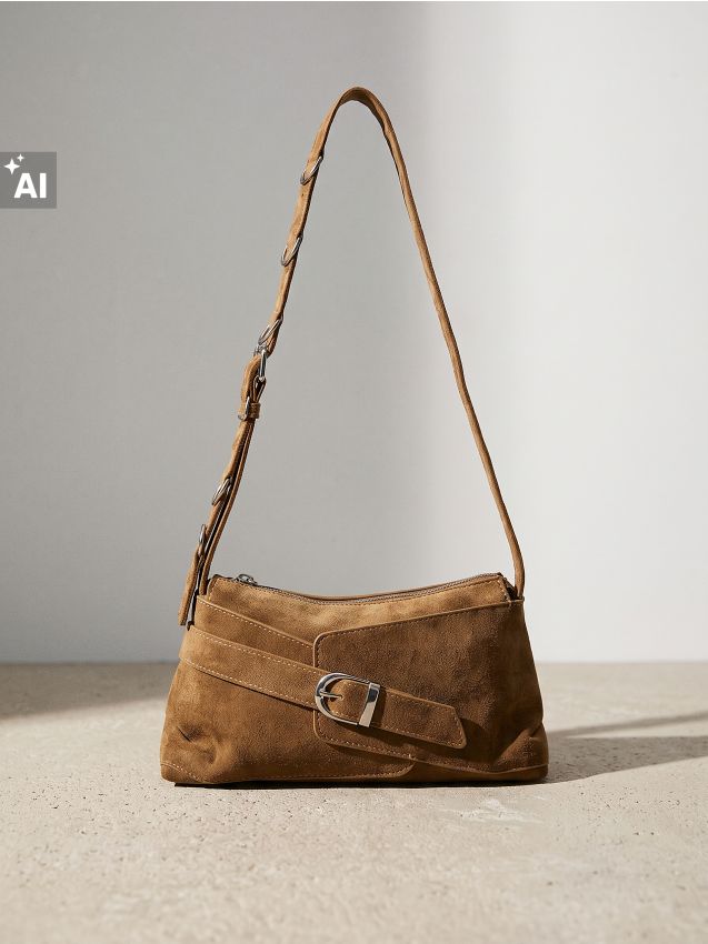 Sinsay - Geantă crossbody din imitație de piele întoarsă - brun-auriu