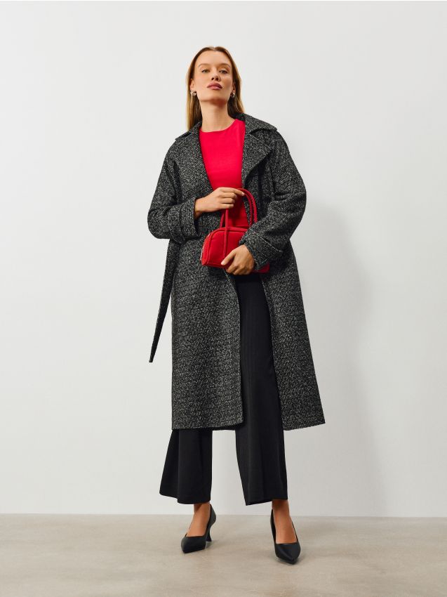 Sinsay - Pantaloni wide leg cu dungi strălucitoare - negru
