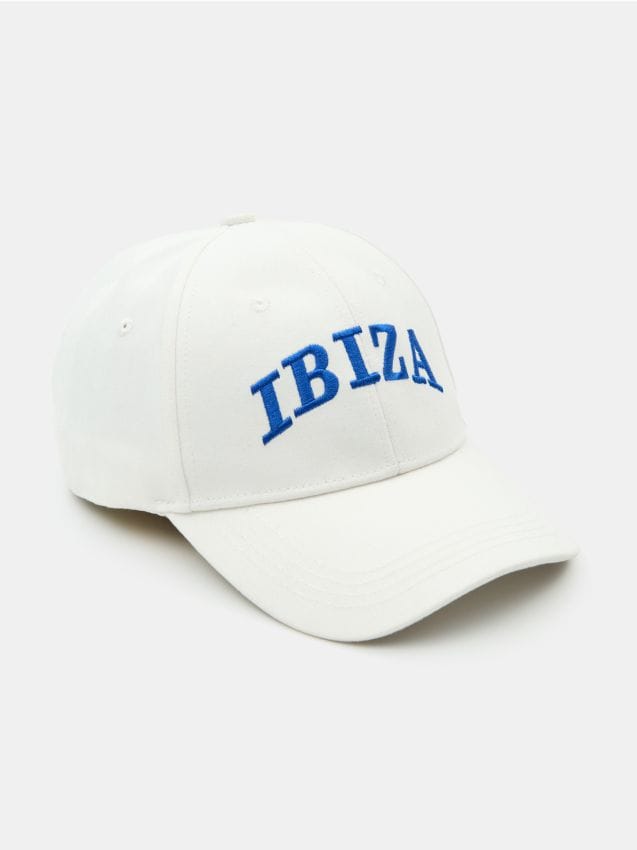 Sinsay - Șapcă cu cozoroc și inscripție brodată Ibiza - alb