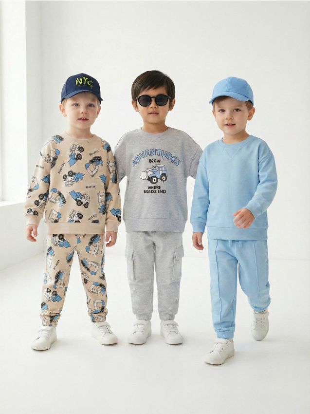 Sinsay - Hanorace crewneck din amestec de bumbac 3 pack - gri deschis