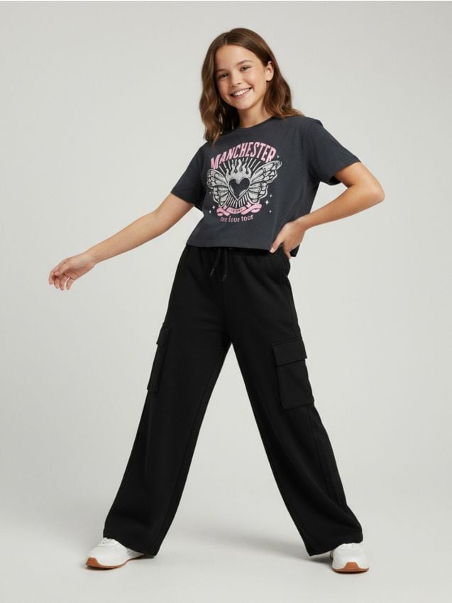 Sinsay - Pantaloni wide leg - negru