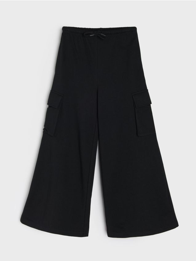 Sinsay - Pantaloni wide leg - negru