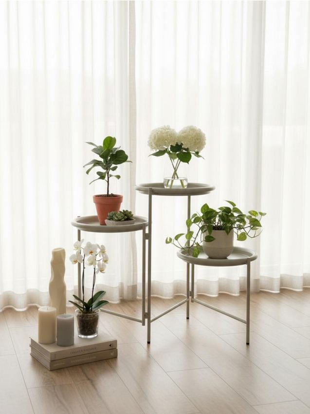 Sinsay - Nastaviteľný trojposchodový železný stojan na kvety - béžová