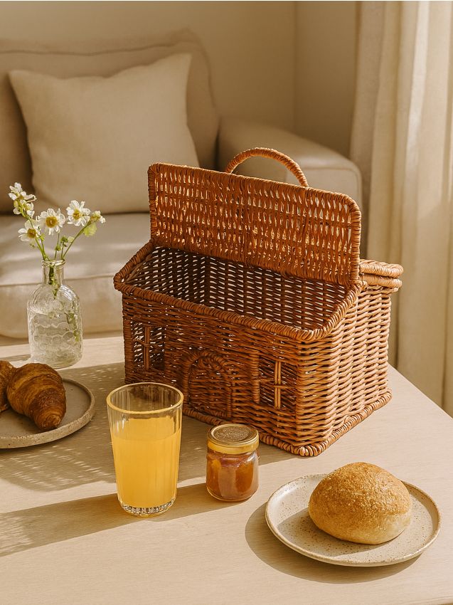 Sinsay - Pletený úložný kôš v tvare domčeka - béžová