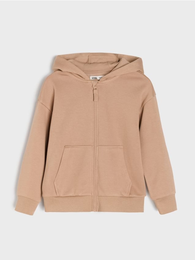 Sinsay - Hanorac basic cu fermoar și glugă - cacao-cu-lapte