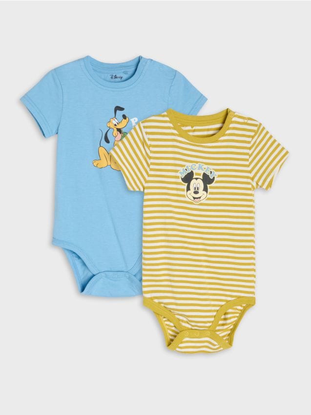 Sinsay - Body din bumbac cu imprimeu 2 pack Mickey Mouse - galben-muștar