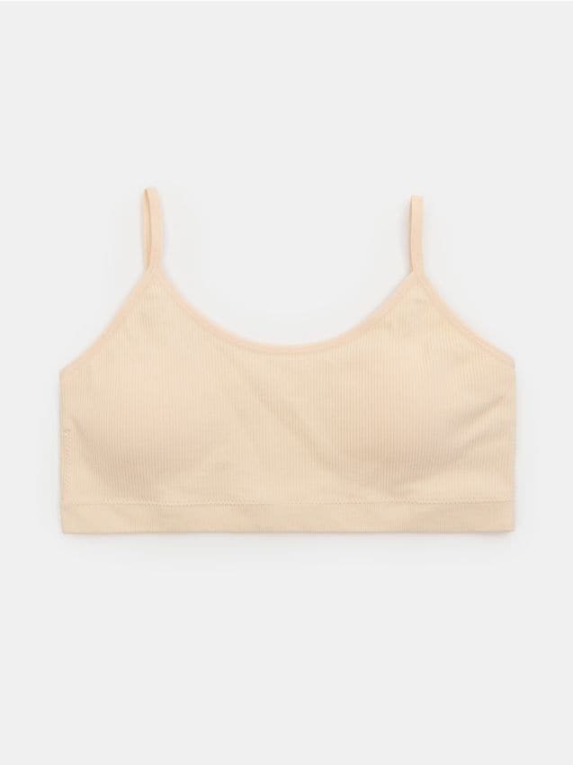 Sinsay - Prążkowany top typu bra na cienkich ramiączkach - kremowy