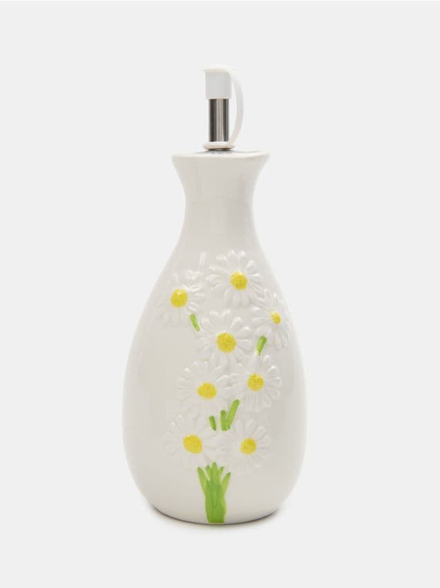 Sinsay - Sticlă pentru ulei de măsline cu model floral - alb