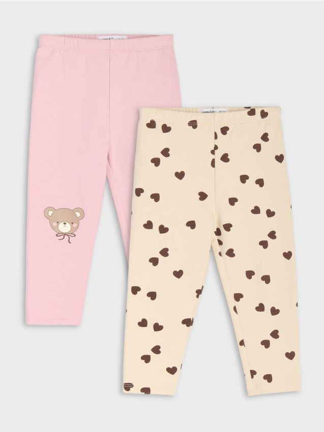 Sinsay - Set 2 colanți din bumbac - roz-pastel