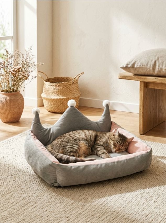 Sinsay - Pat pentru animale cu tăblie decorativă în formă de coroană - gri deschis