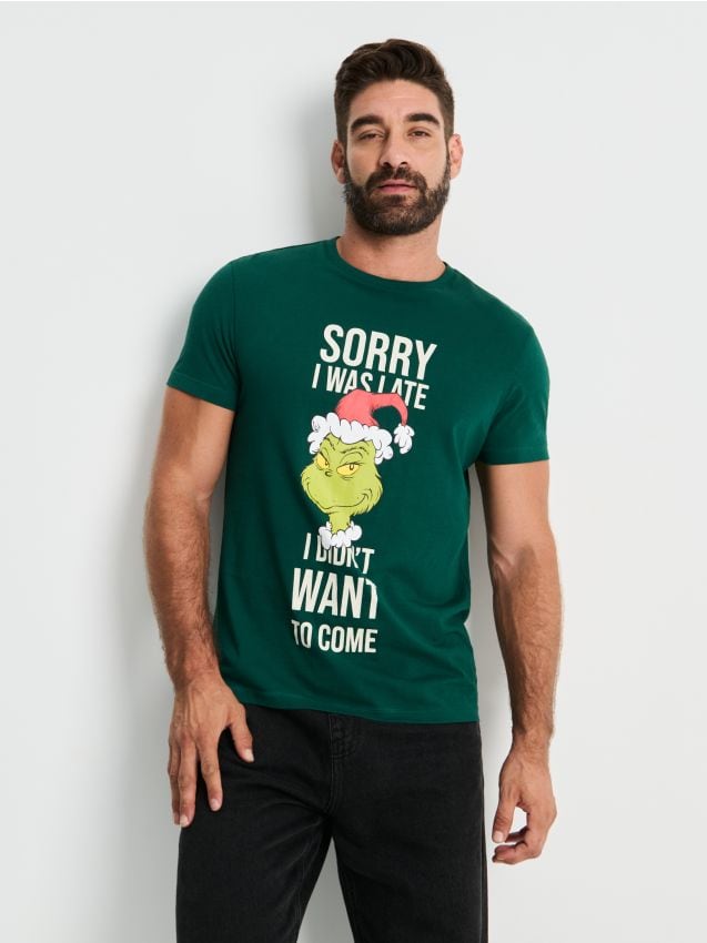 Sinsay - Tricou cu mânecă scurtă Grinch - verde-metalizat
