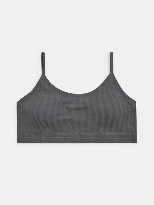 Sinsay - Prążkowany top typu bra na cienkich ramiączkach - szary