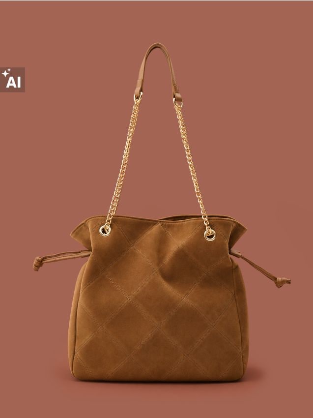 Sinsay - Geantă shopper din imitație de piele întoarsă - brun-auriu