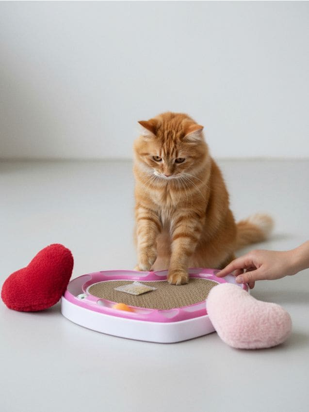 Sinsay - Hračka pre mačky s loptičkami a škrabadlom v tvare srdca - pastelová ružová