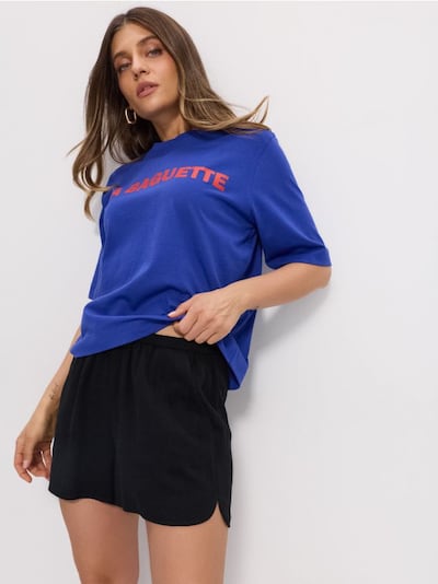 Pantaloncini larghi con miscela di lino