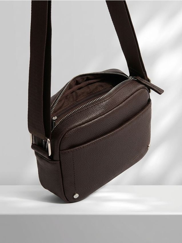 Sinsay - Geantă crossbody din imitație de piele - maro-închis