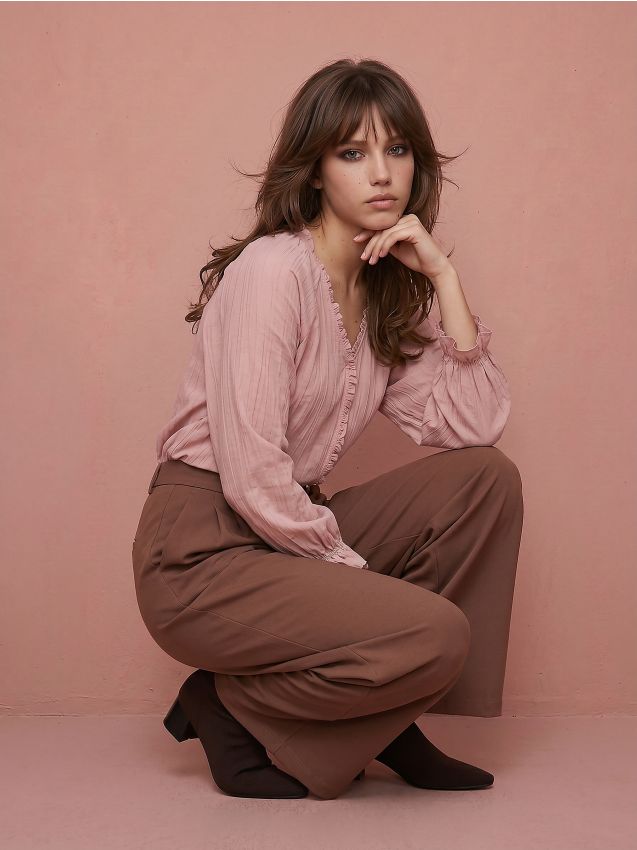 Sinsay - Pantaloni wide-leg cu pliuri - cafeniu