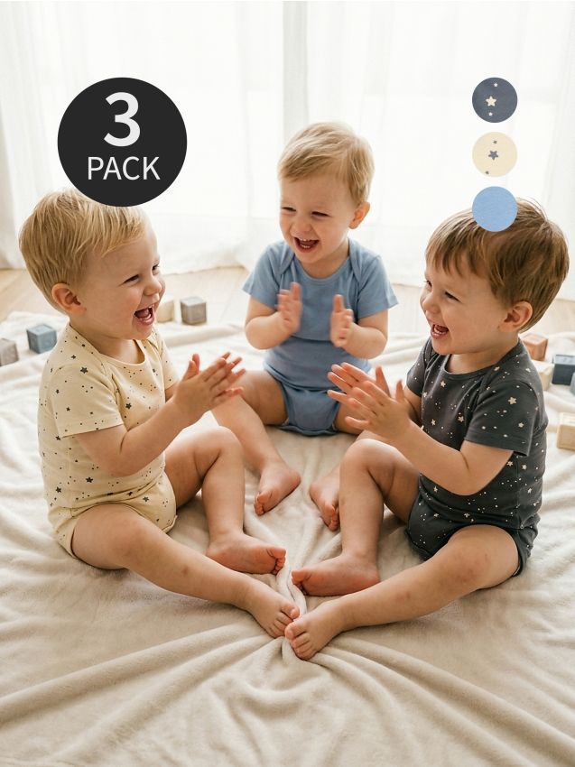 Sinsay - Body din bumbac cu motiv de steluțe 3 pack - indigo