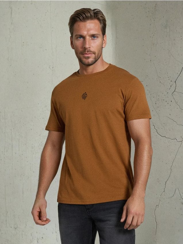 Sinsay - Tricou din bumbac cu imprimeu - brun-auriu