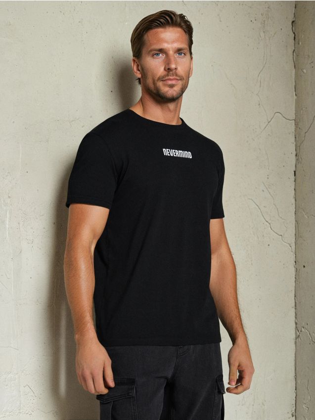 Sinsay - Tricou din bumbac cu inscripție - negru