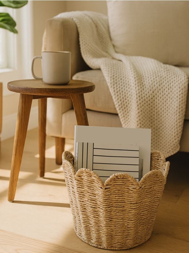 Sinsay - Pletený úložný kôš - béžová