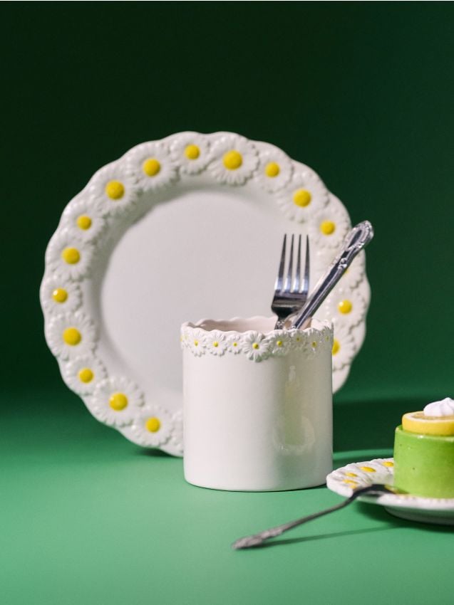 Sinsay - Suport de scurgere pentru vase de primăvară cu motiv de margarete - alb