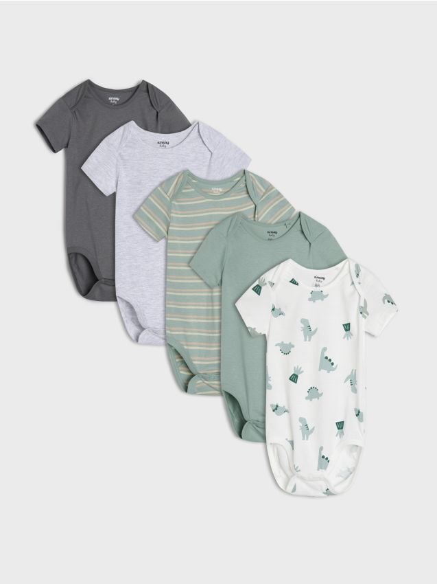 Sinsay - Set de 5 bodyuri din bumbac - verde-prăfuit