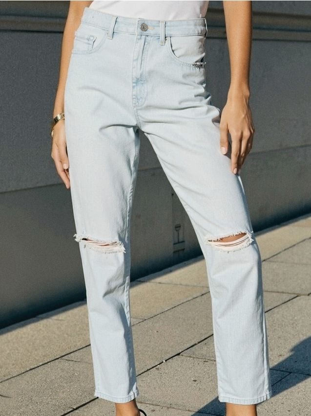 Sinsay - Blugi mom high waist - albastru