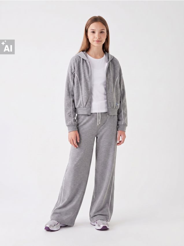 Sinsay - Pantaloni sport oversize cu paspoal contrastant Active - gri-închis