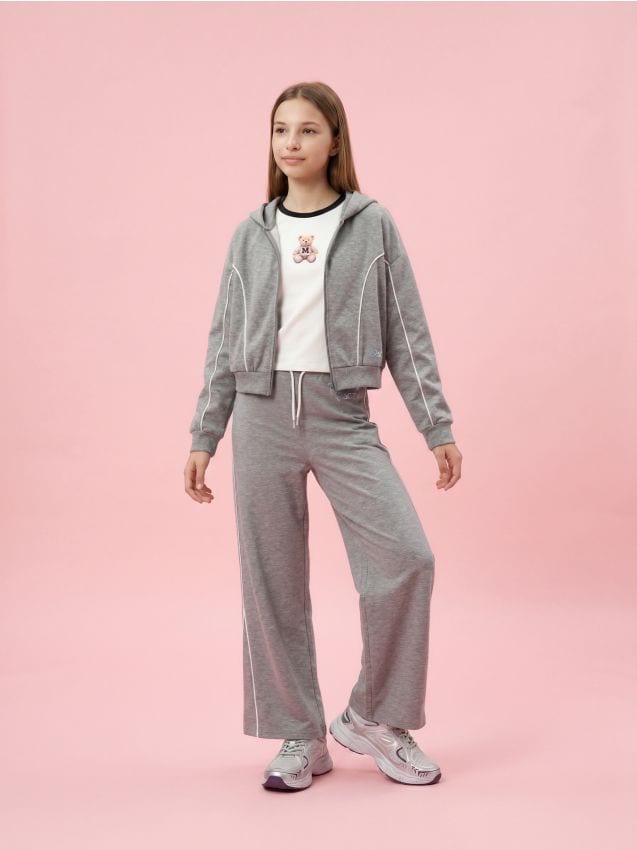 Sinsay - Pantaloni sport oversize cu paspoal contrastant Active - gri-închis
