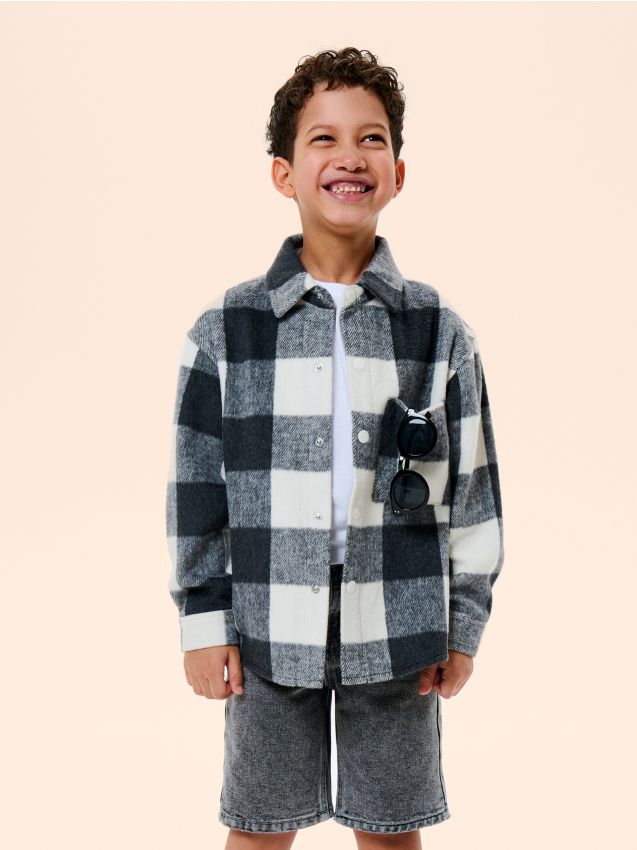 Sinsay - Jachetă shacket ecosez - crem